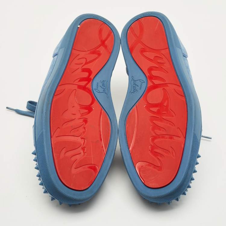 Pre Owned Christian Louboutin Louis Junior Spikes Size 41 Blue Suede Lace Up Sneakers