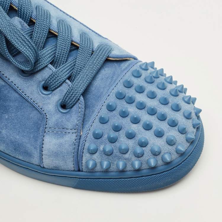 Pre Owned Christian Louboutin Louis Junior Spikes Size 41 Blue Suede Lace Up Sneakers