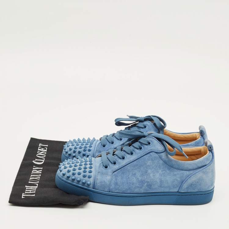 Pre Owned Christian Louboutin Louis Junior Spikes Size 41 Blue Suede Lace Up Sneakers