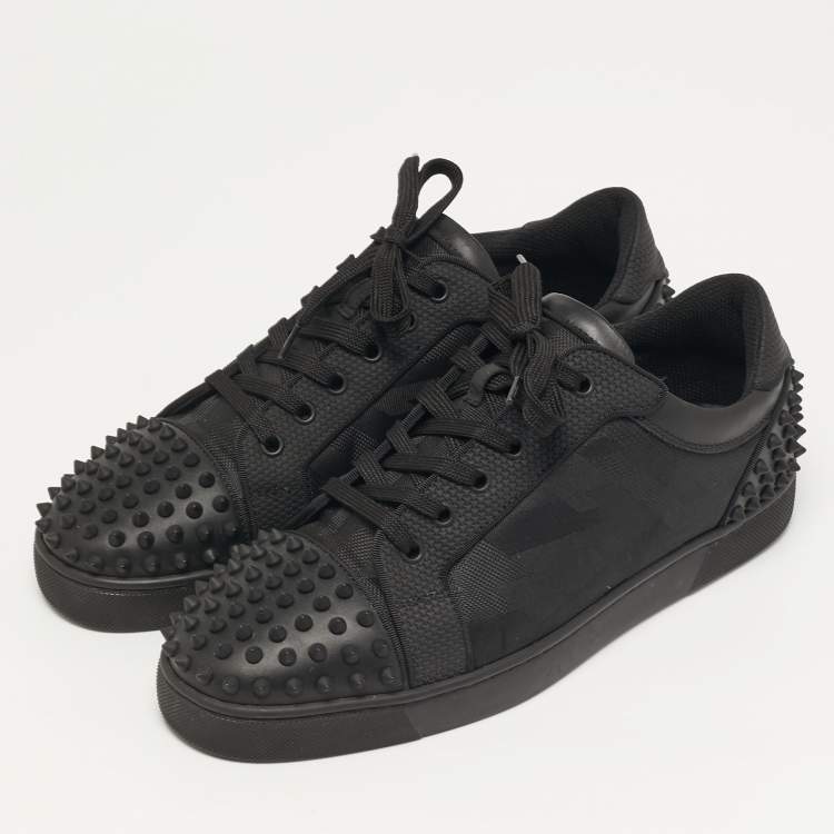 Pre Owned Christian Louboutin Seavaste 2 Size 43 Black Canvas and Leather Lace Up Sneakers