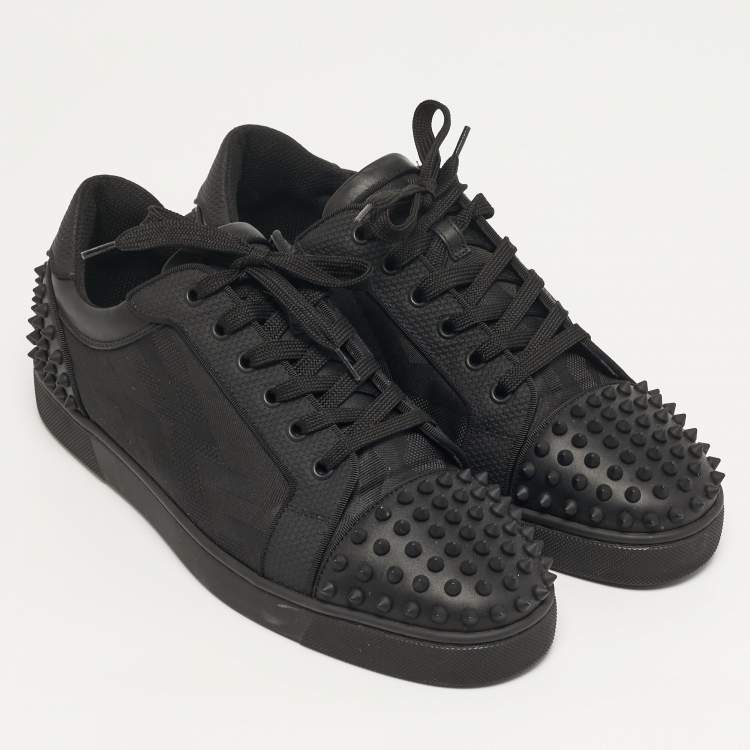Pre Owned Christian Louboutin Seavaste 2 Size 43 Black Canvas and Leather Lace Up Sneakers