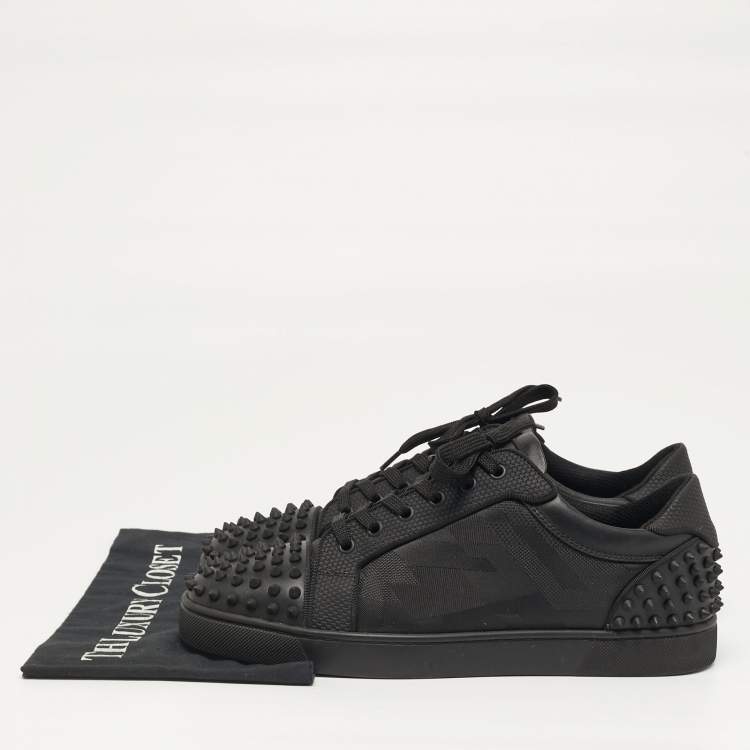 Pre Owned Christian Louboutin Seavaste 2 Size 43 Black Canvas and Leather Lace Up Sneakers