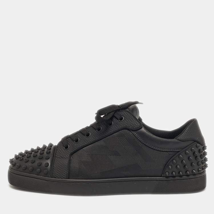 Pre Owned Christian Louboutin Seavaste 2 Size 43 Black Canvas and Leather Lace Up Sneakers