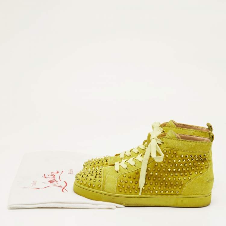 Pre Owned Christian Louboutin Louis Spikes Size 44 Yellow Suede High Top Sneakers