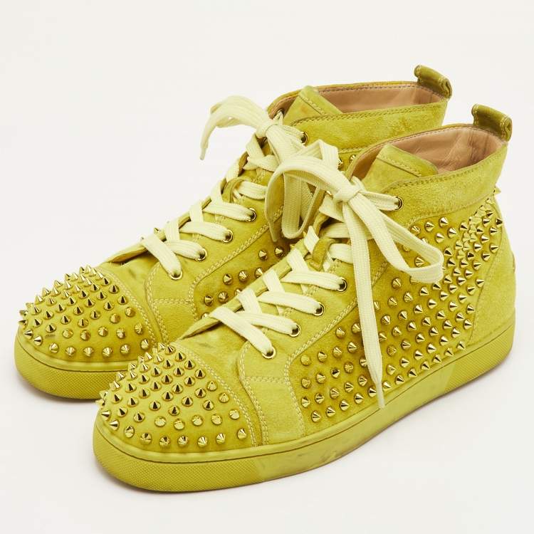 Pre Owned Christian Louboutin Louis Spikes Size 44 Yellow Suede High Top Sneakers