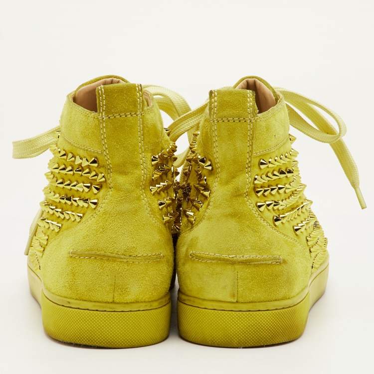Pre Owned Christian Louboutin Louis Spikes Size 44 Yellow Suede High Top Sneakers