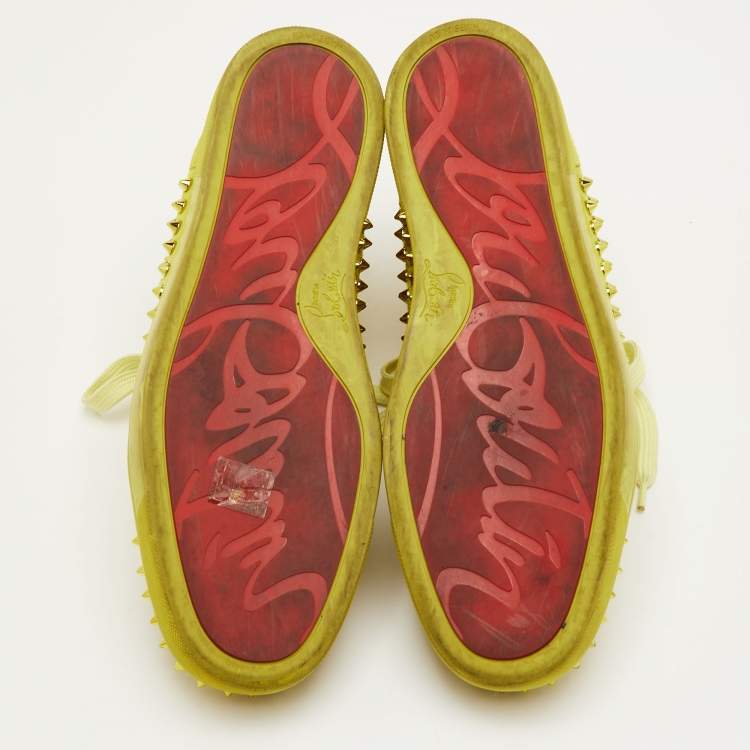 Pre Owned Christian Louboutin Louis Spikes Size 44 Yellow Suede High Top Sneakers
