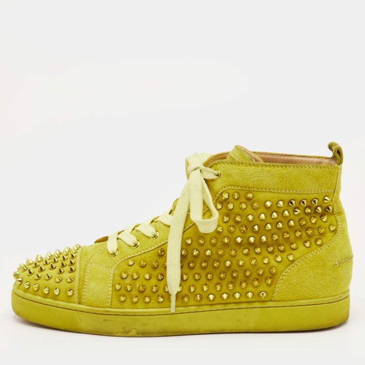 Pre Owned Christian Louboutin Louis Spikes Size 44 Yellow Suede High Top Sneakers