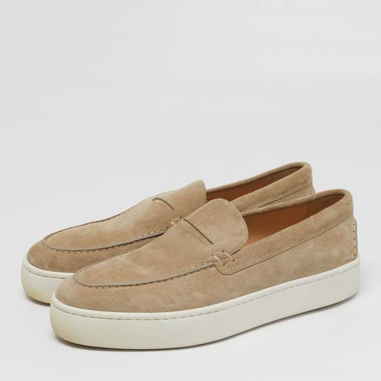 Pre Owned Christian Louboutin Paqueboat Size 46.5 Beige Suede Low Top Sneakers