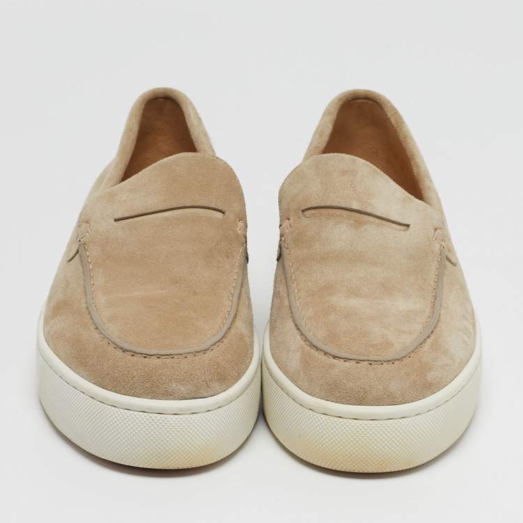 Pre Owned Christian Louboutin Paqueboat Size 46.5 Beige Suede Low Top Sneakers