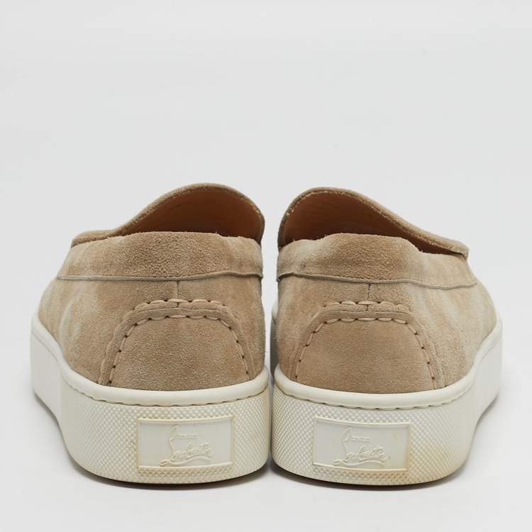 Pre Owned Christian Louboutin Paqueboat Size 46.5 Beige Suede Low Top Sneakers
