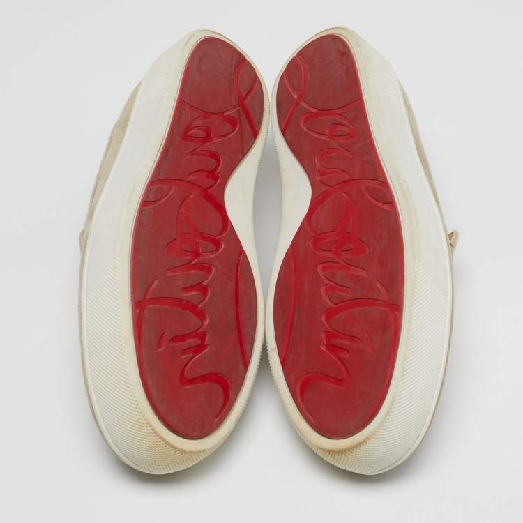 Pre Owned Christian Louboutin Paqueboat Size 46.5 Beige Suede Low Top Sneakers