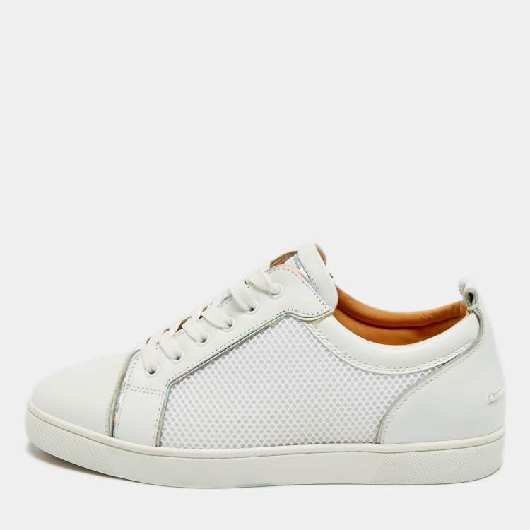 Pre Owned Christian Louboutin Louis Junior Size 43 White Leather and Mesh Low Top Sneakers