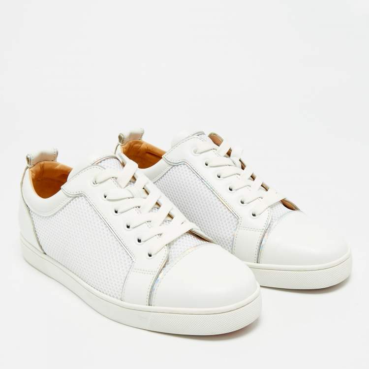 Pre Owned Christian Louboutin Louis Junior Size 43 White Leather and Mesh Low Top Sneakers
