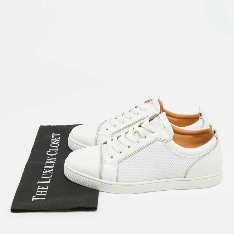 Pre Owned Christian Louboutin Louis Junior Size 43 White Leather and Mesh Low Top Sneakers