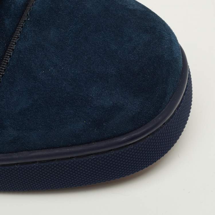 Pre Owned Christian Louboutin Fun Louis Junior Size 43 Navy Blue Suede Low Top Sneakers
