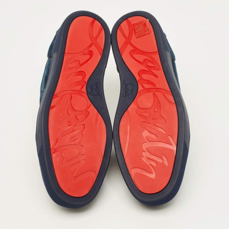 Pre Owned Christian Louboutin Fun Louis Junior Size 43 Navy Blue Suede Low Top Sneakers