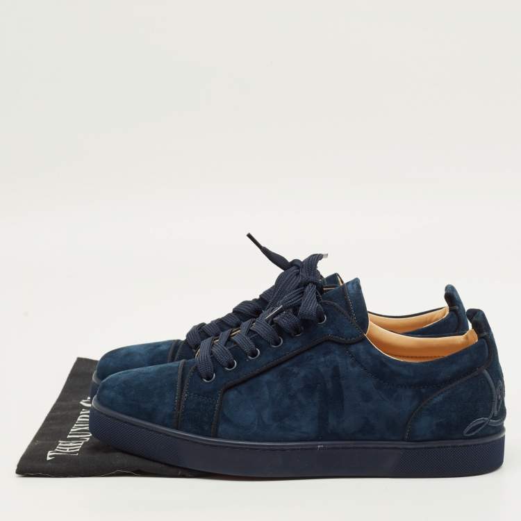 Pre Owned Christian Louboutin Fun Louis Junior Size 43 Navy Blue Suede Low Top Sneakers