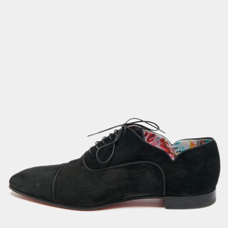 Pre Owned Christian Louboutin Greggo Size 42.5 Black Suede Lace Up Oxford Shoes