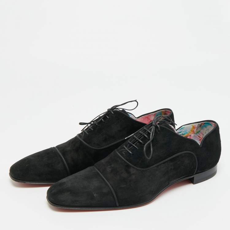 Pre Owned Christian Louboutin Greggo Size 42.5 Black Suede Lace Up Oxford Shoes