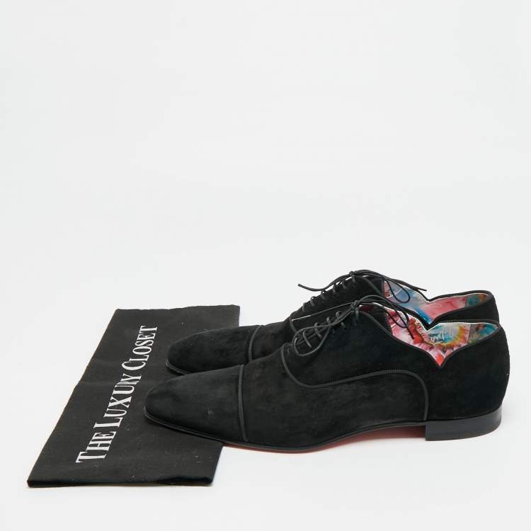 Pre Owned Christian Louboutin Greggo Size 42.5 Black Suede Lace Up Oxford Shoes