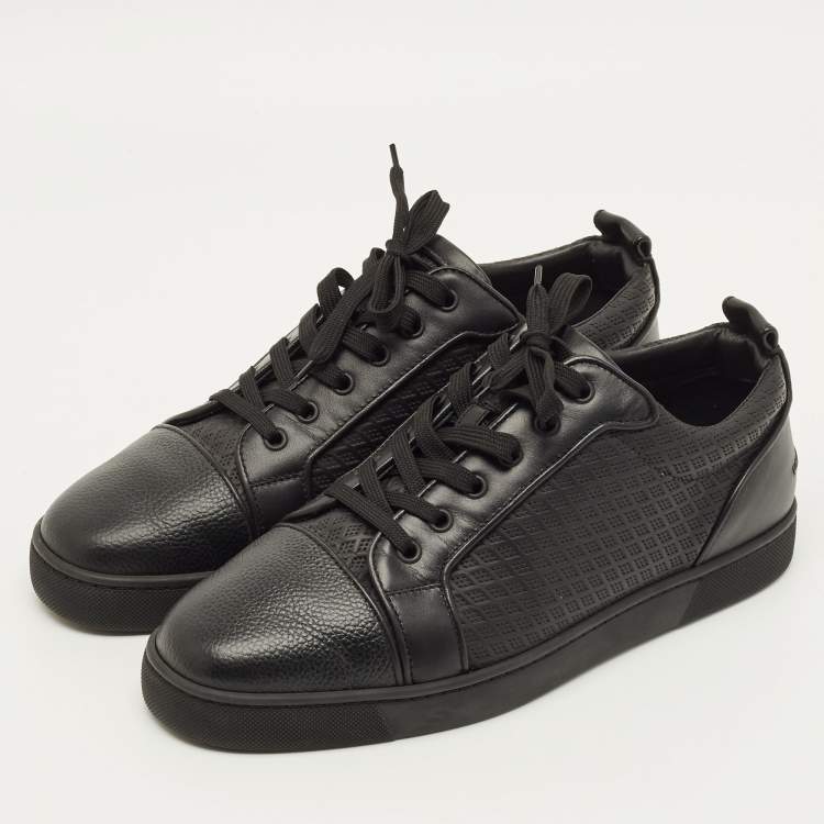 Pre Owned Christian Louboutin Louis Junior Size 43 Black Embossed Leather Low Top Sneakers
