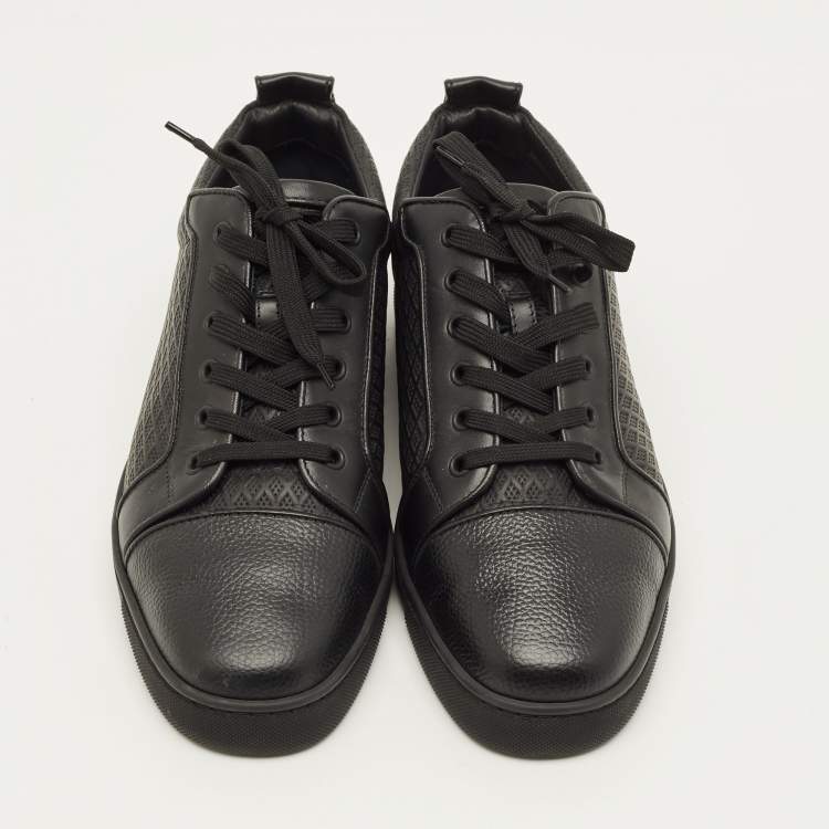 Pre Owned Christian Louboutin Louis Junior Size 43 Black Embossed Leather Low Top Sneakers