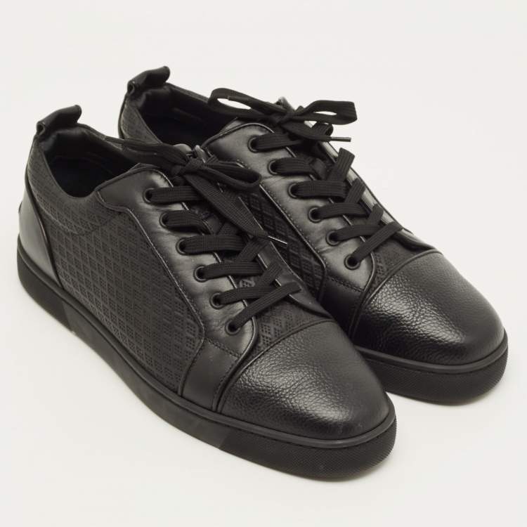 Pre Owned Christian Louboutin Louis Junior Size 43 Black Embossed Leather Low Top Sneakers