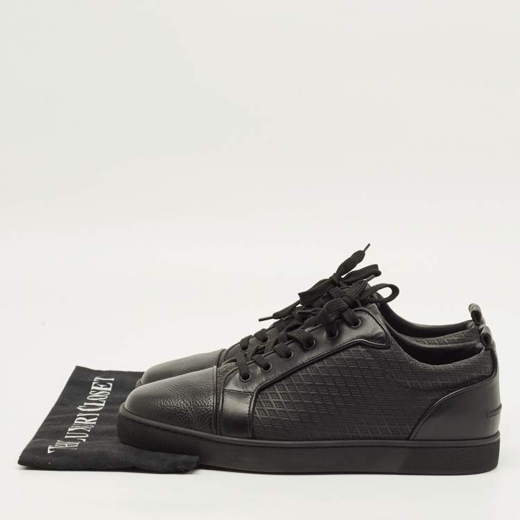 Pre Owned Christian Louboutin Louis Junior Size 43 Black Embossed Leather Low Top Sneakers