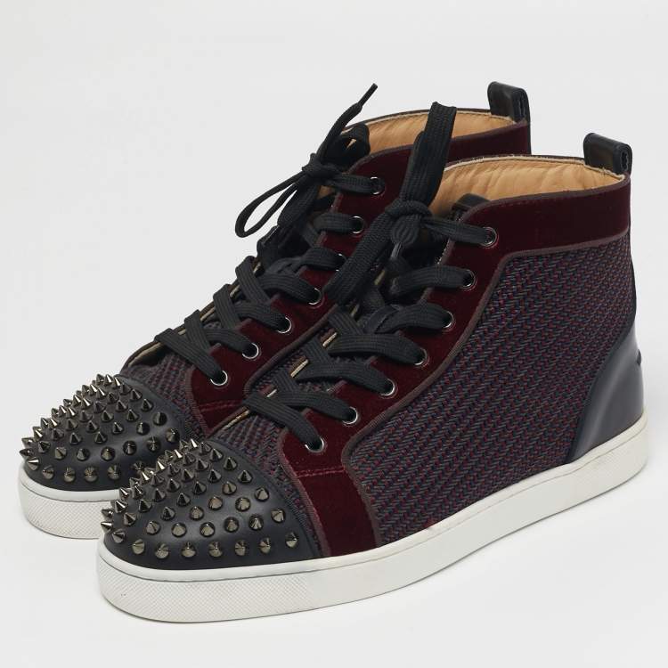Pre Owned Christian Louboutin Lou Spike Orlato Size 43 Multicolor Leather and Velvet High Top Sneakers