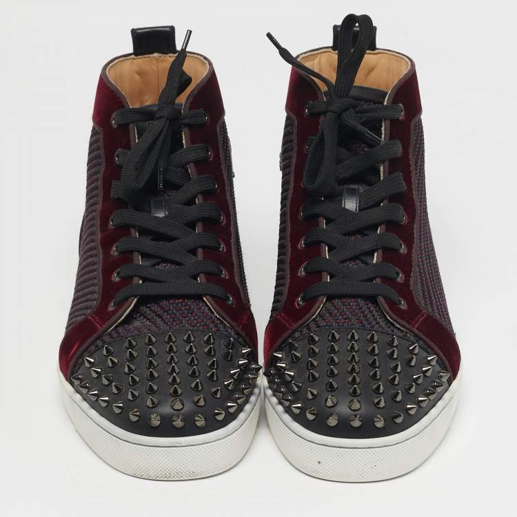 Pre Owned Christian Louboutin Lou Spike Orlato Size 43 Multicolor Leather and Velvet High Top Sneakers