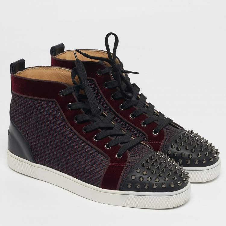 Pre Owned Christian Louboutin Lou Spike Orlato Size 43 Multicolor Leather and Velvet High Top Sneakers