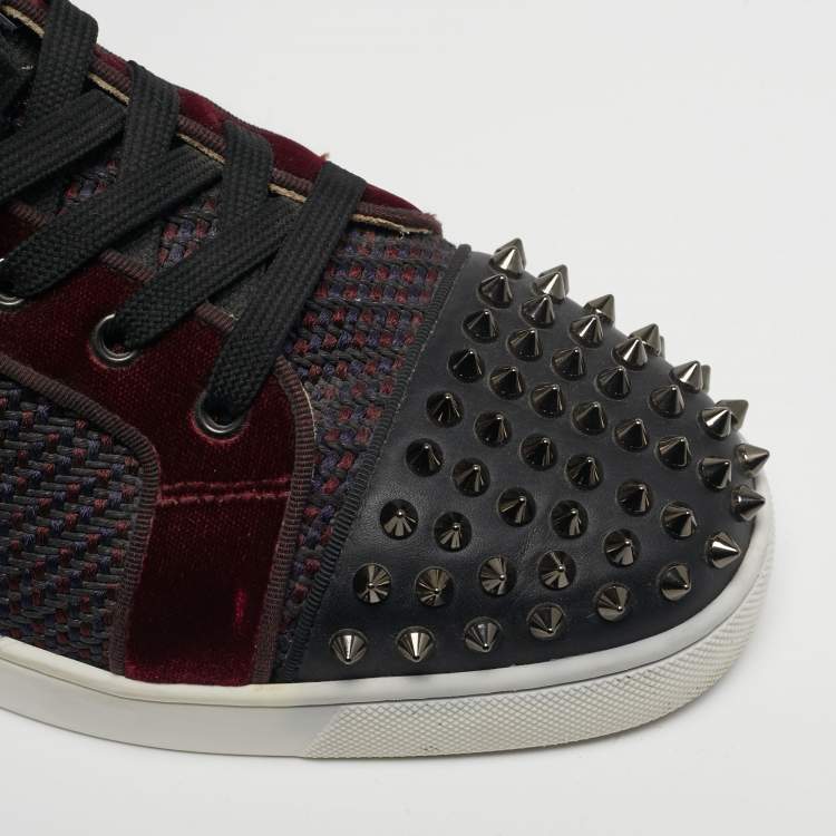Pre Owned Christian Louboutin Lou Spike Orlato Size 43 Multicolor Leather and Velvet High Top Sneakers