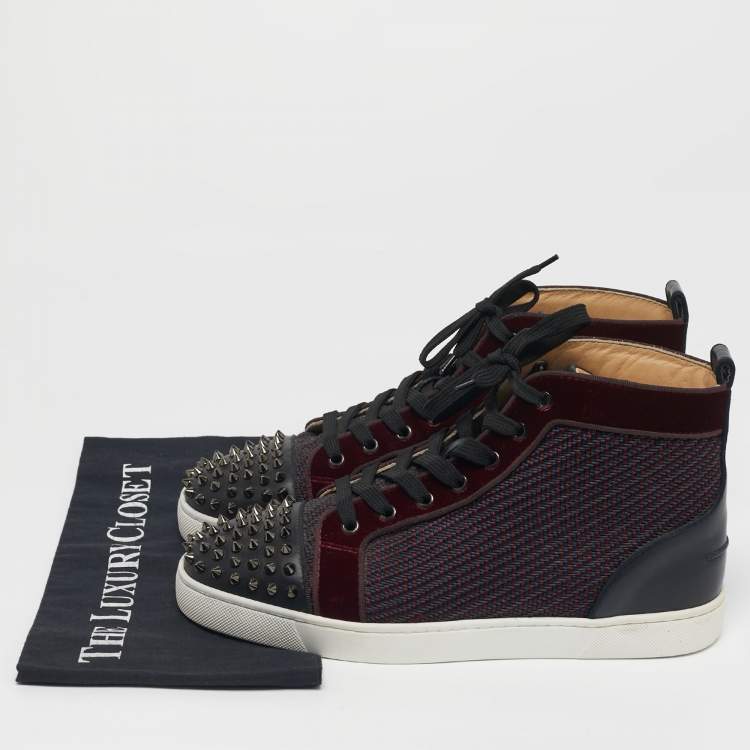 Pre Owned Christian Louboutin Lou Spike Orlato Size 43 Multicolor Leather and Velvet High Top Sneakers