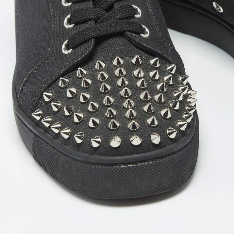Pre Owned Christian Louboutin Louis Junior Size 42 Black Denim studded Lace Up Sneakers