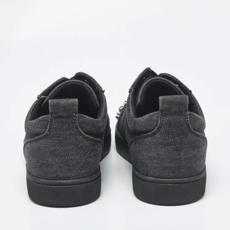 Pre Owned Christian Louboutin Louis Junior Size 42 Black Denim studded Lace Up Sneakers