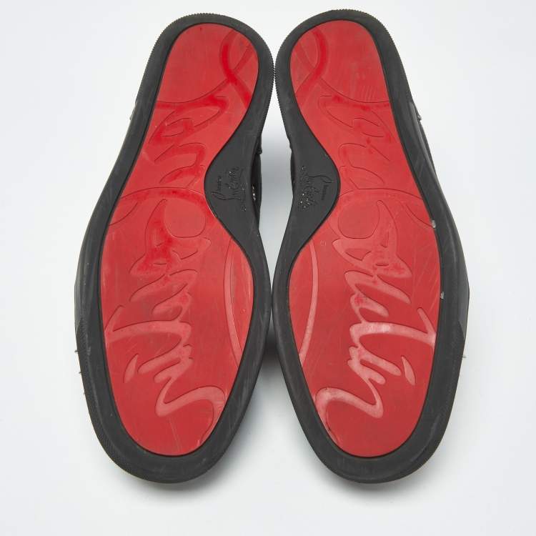 Pre Owned Christian Louboutin Louis Junior Size 42 Black Denim studded Lace Up Sneakers