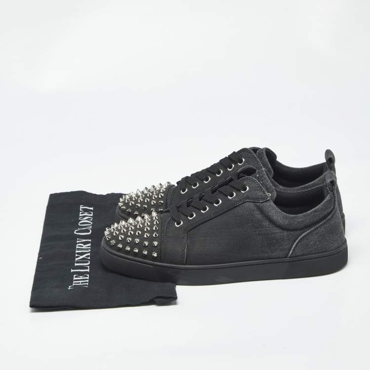 Pre Owned Christian Louboutin Louis Junior Size 42 Black Denim studded Lace Up Sneakers