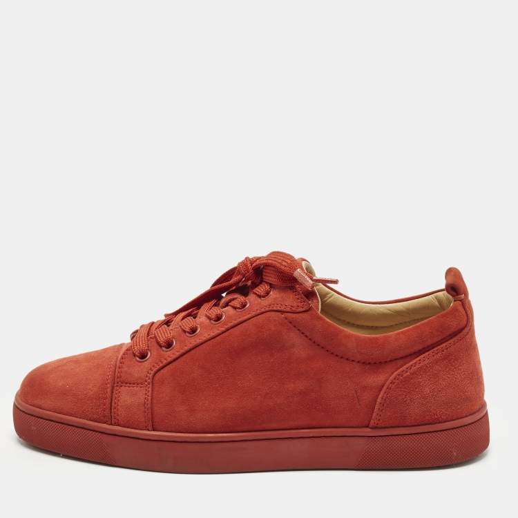 Pre Owned Christian Louboutin Louis Junior Size 41.5 Red Suede Lace Up Sneakers
