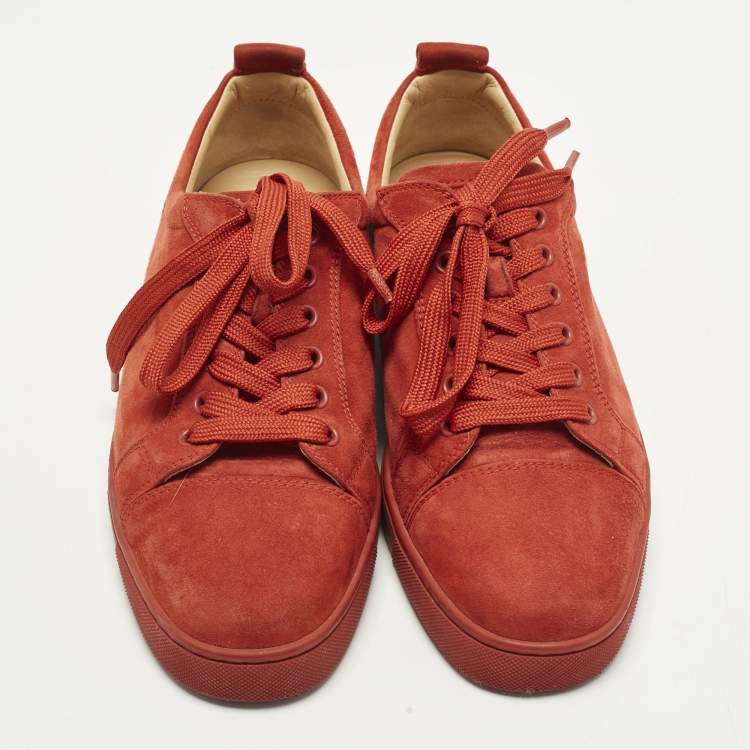 Pre Owned Christian Louboutin Louis Junior Size 41.5 Red Suede Lace Up Sneakers