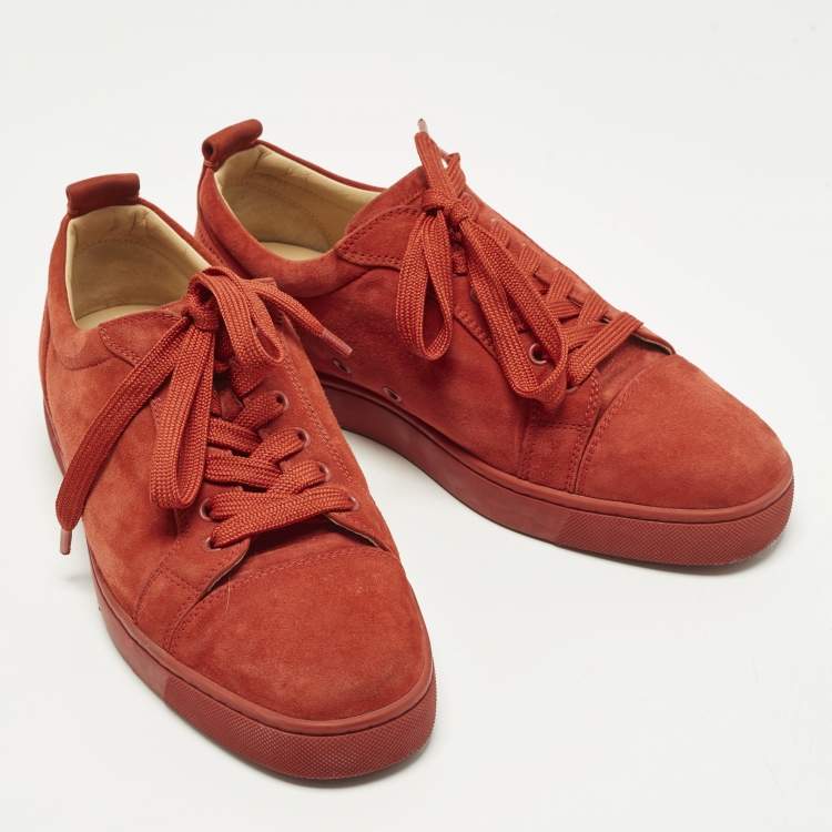 Pre Owned Christian Louboutin Louis Junior Size 41.5 Red Suede Lace Up Sneakers