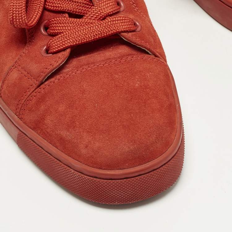 Pre Owned Christian Louboutin Louis Junior Size 41.5 Red Suede Lace Up Sneakers