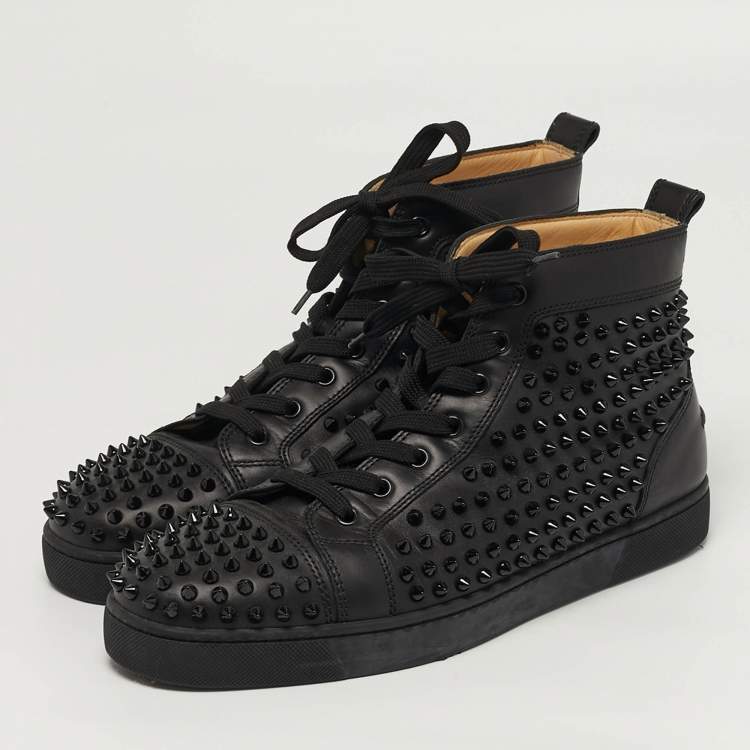 Pre Owned Christian Louboutin Louis Spikes Size 42.5 Black Leather High Top Sneakers