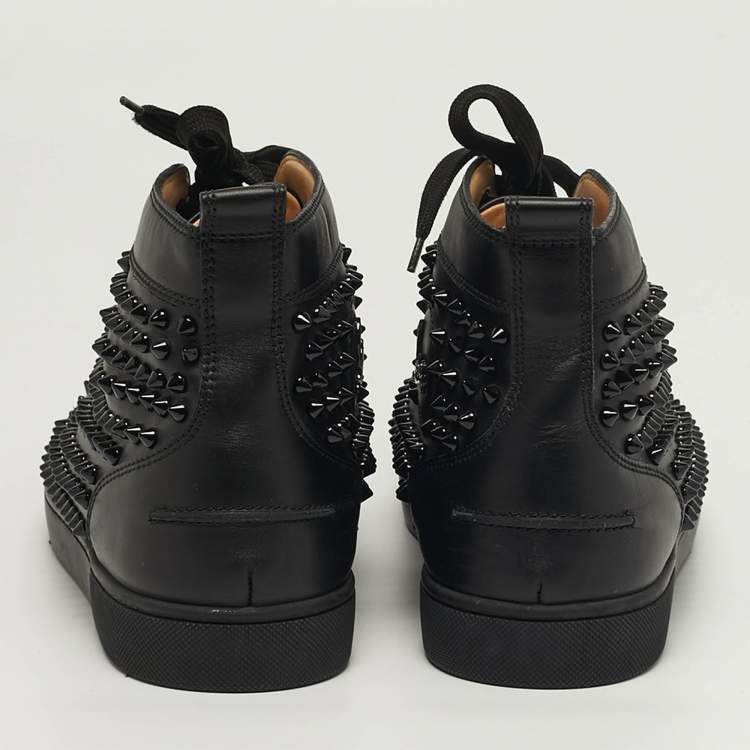Pre Owned Christian Louboutin Louis Spikes Size 42.5 Black Leather High Top Sneakers