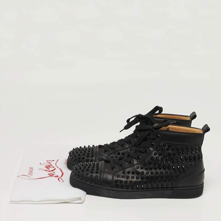 Pre Owned Christian Louboutin Louis Spikes Size 42.5 Black Leather High Top Sneakers