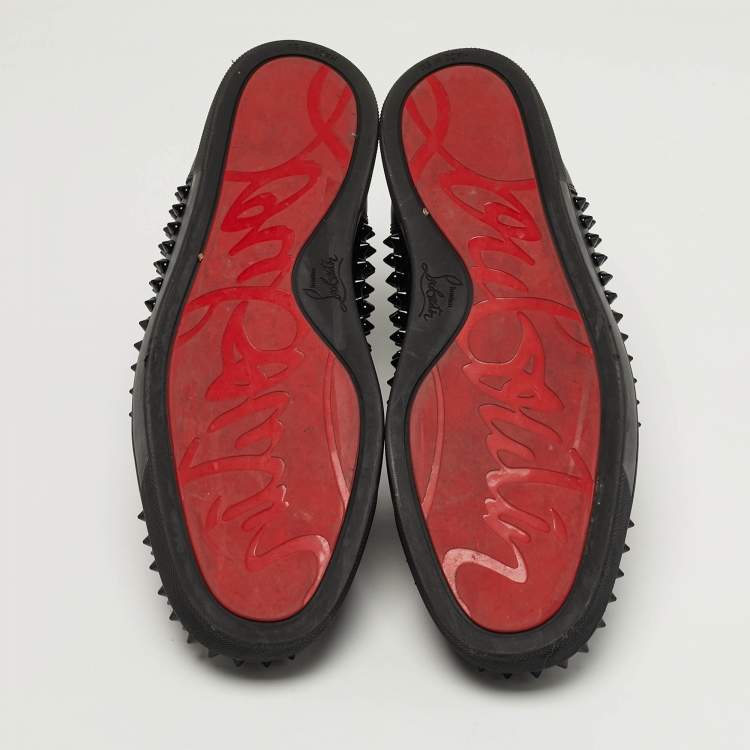 Pre Owned Christian Louboutin Louis Spikes Size 42.5 Black Leather High Top Sneakers