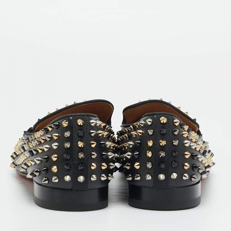 Pre Owned حذاء سليبزرز سموكينغ كريستيان لوبوتان جلد أسود داندليون سبياكز مقاس 43