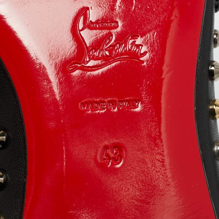 Pre Owned حذاء سليبزرز سموكينغ كريستيان لوبوتان جلد أسود داندليون سبياكز مقاس 43