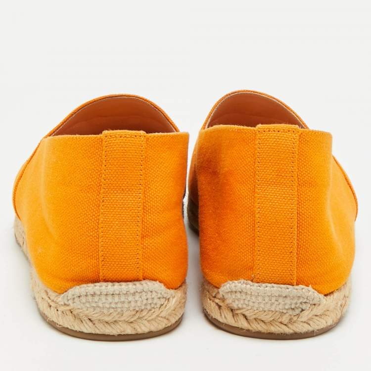 Pre Owned Christian Louboutin Nanou Crest Size 44 Orange Canvas Slip On Espadrille Flat