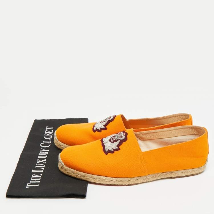 Pre Owned Christian Louboutin Nanou Crest Size 44 Orange Canvas Slip On Espadrille Flat